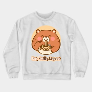Funny Cartoon Bear Devouring Delicious Noodles Crewneck Sweatshirt
